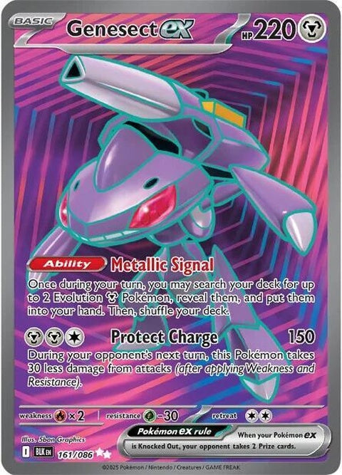 Black Bolt Genesect EX Pokémon card from the Singles collection, featuring artwork of a powerful, futuristic Pokémon.