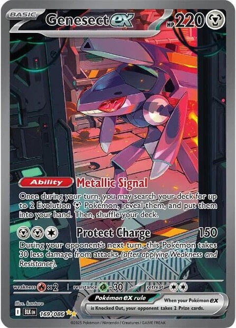 Black Bolt Genesect-EX Pokémon card from the Singles series, featuring a vibrant illustration of the Pokémon.