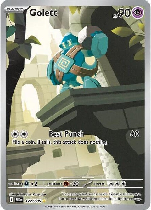 Black Bolt Golett Pokémon single card featuring a ghostly, black-colored Golett character from the Pokémon Trading Card Game.