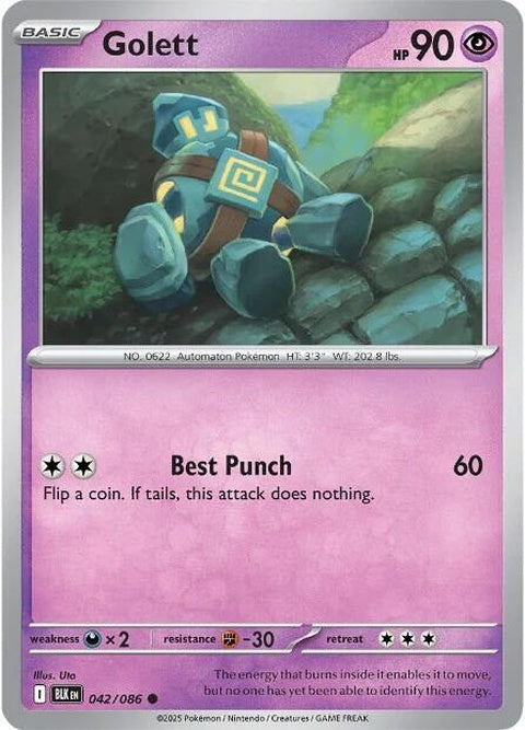 Black Bolt Golett Pokémon trading card from the Singles series, featuring a black and gray Golett character.