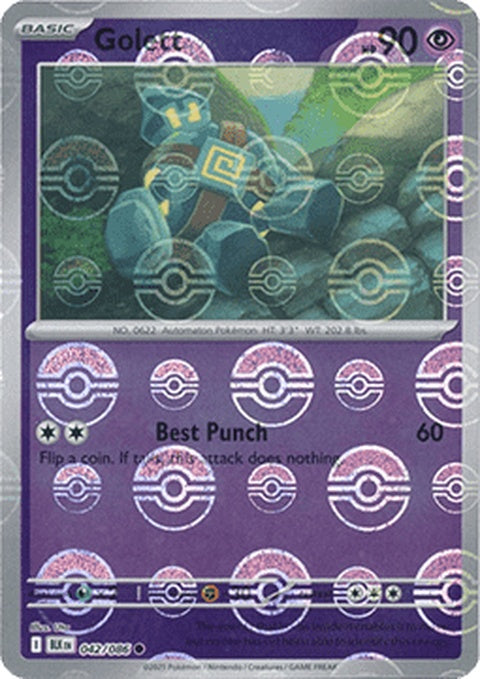 Black Bolt Golett Pokémon figure with Poke Ball pattern, showcasing its black and white design and detailed features.