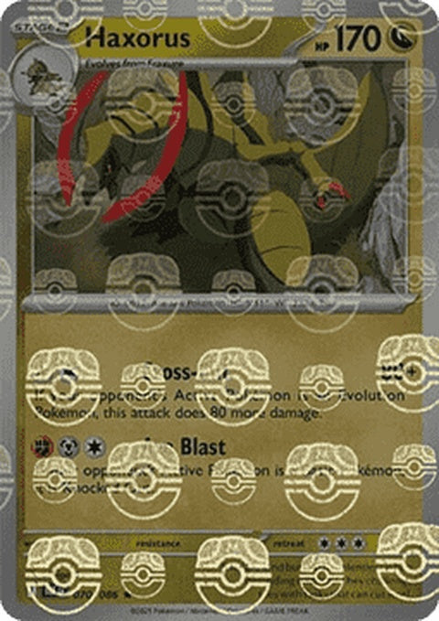 Black Bolt Haxorus Pokémon card with Master Ball pattern, featuring a 70 HP level, singles card from the Pokémon brand.