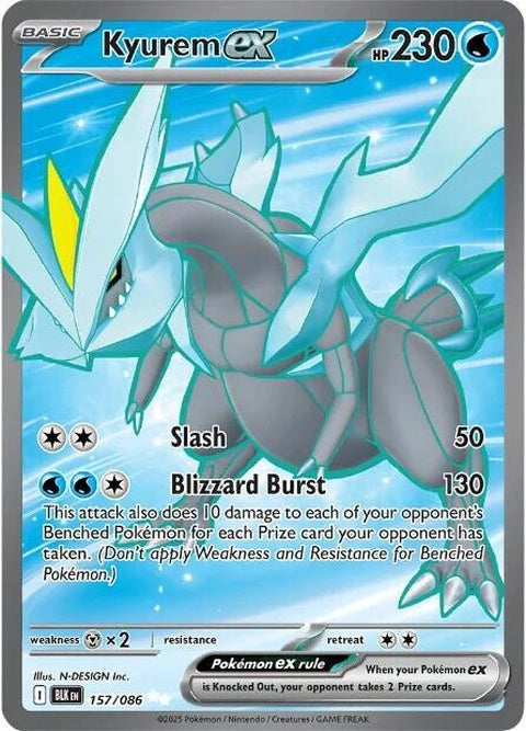 Black Bolt Kyurem EX Pokémon card, featuring black and blue artwork of the legendary Dragon and Ice type Pokémon.