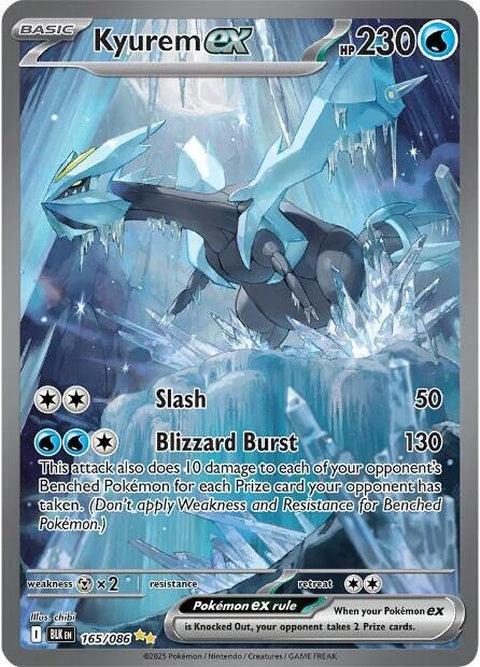 Black Bolt Kyurem-EX Pokémon card from the Singles collection, featuring artwork of the legendary Ice and Dragon type Pokémon.