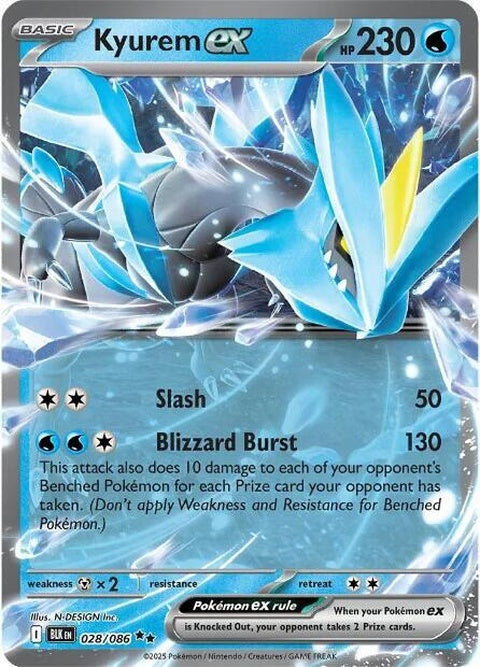 Black Bolt Kyurem EX Pokémon card, single card featuring artwork of the legendary Ice and Dragon-type Pokémon.