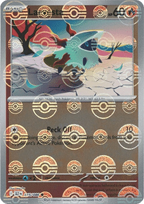 Black Bolt Larvesta Pokémon card with Poke Ball pattern, featuring a fiery insect in a singles Pokémon trading card image.