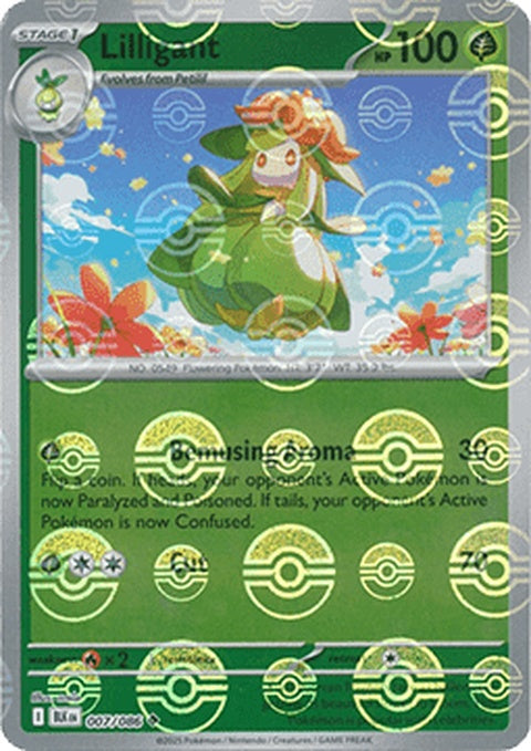 Black Bolt Lilligant Pokémon card featuring a Poke Ball pattern, showcasing the vibrant design and detailed artwork.