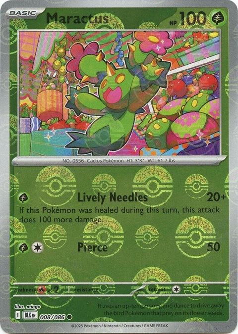 Black Bolt Maractus Pokémon card with Poke Ball pattern, featuring a single Pokémon from the Pokémon brand.