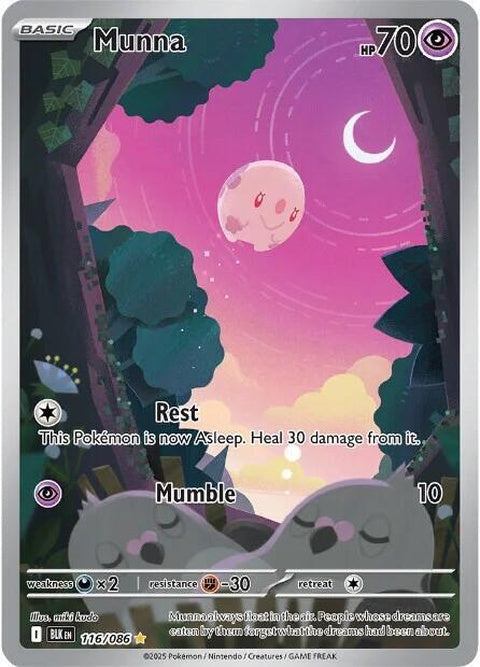 Black Bolt Pokémon Munna single card, featuring artwork of the Psychic-type Pokémon in a dynamic pose.