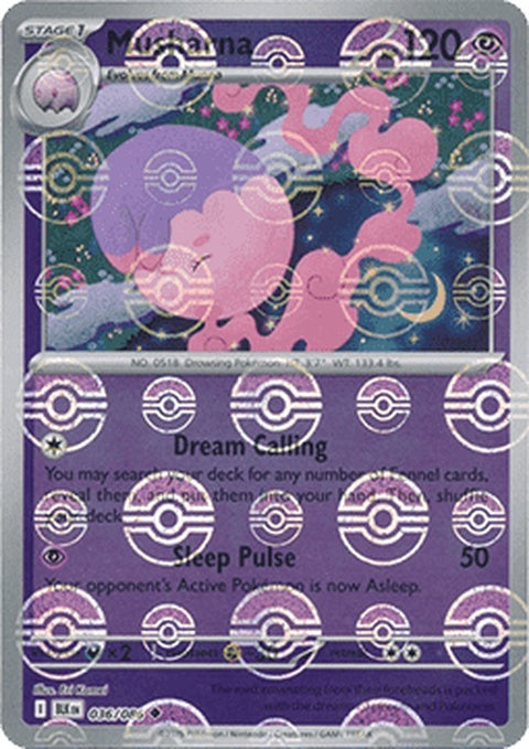 Black Bolt Pokémon card featuring Musharna with a 36 Poke Ball pattern, showcasing vibrant artwork and detailed design.