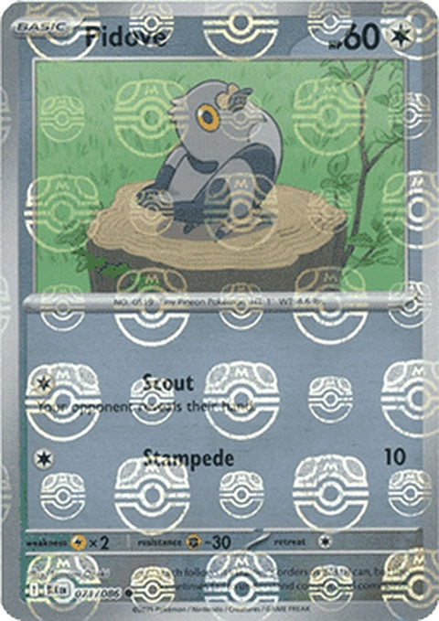 Black Bolt Pidove Pokémon card featuring a Master Ball pattern, showcasing the single card with detailed artwork and design.
