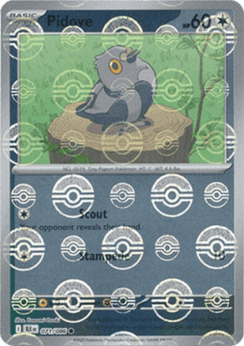 Black Bolt Pidove Pokémon card with Poke Ball pattern, featuring a single card from the Pokémon brand.