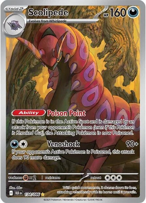 Black Bolt Pokémon card featuring Scolipede, single card from the Pokémon TCG with detailed artwork.
