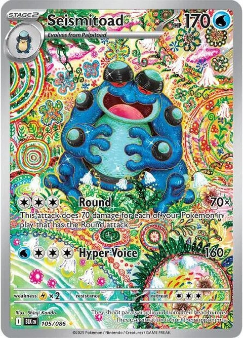 Black Bolt Seismitoad Pokémon card, single trading card featuring Seismitoad with black Bolt branding.