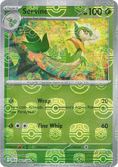 Black Bolt Servine Pokémon card with Master Ball pattern, featuring a sleek design and vibrant artwork.
