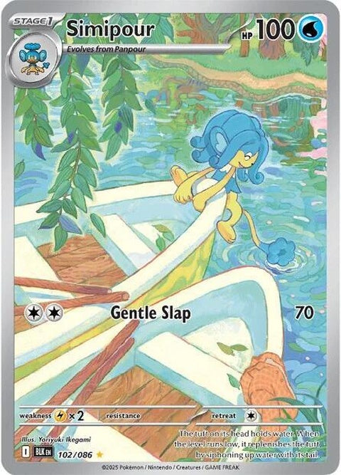 Black Bolt and Simipour Pokémon trading cards, featuring detailed artwork from the Singles Pokémon collection.