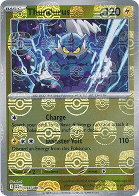 Black Bolt Thundurus Pokémon card with Master Ball pattern, single edition, featuring black and vibrant design elements.