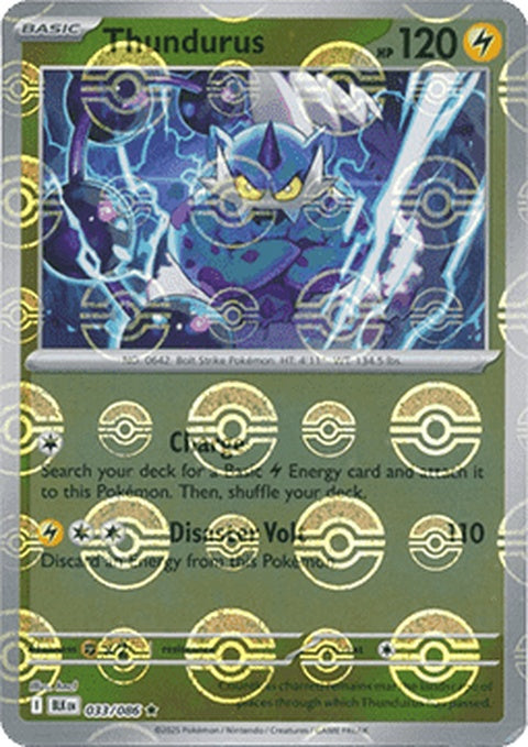 Black Bolt Thundurus Pokémon card with a Poke Ball pattern in a singles card format.