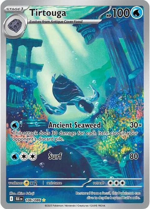 Black Bolt Pokémon card featuring Tirtouga from the Singles collection, with detailed artwork and vibrant colors.