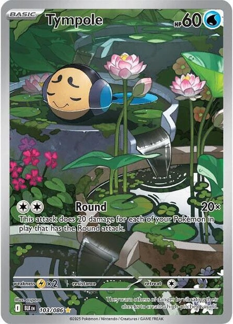 Black Bolt Tympole Pokémon singles card, featuring artwork of the Water-type Pokémon in a vibrant, detailed design.