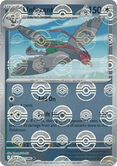 Black Bolt Unfezant Pokémon card with Poke Ball pattern, showcasing detailed artwork and vibrant colors.