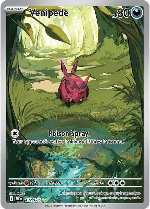 Black Bolt Venipede Pokémon single card from Pokémon brand, featuring a detailed illustration of the insect-like creature.