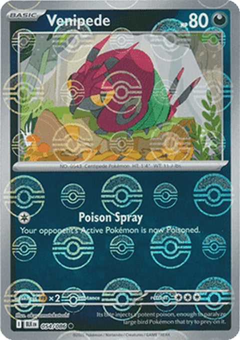 Black Bolt Venipede Pokémon card with Poke Ball pattern, featuring a single Pokémon from the Pokémon brand.