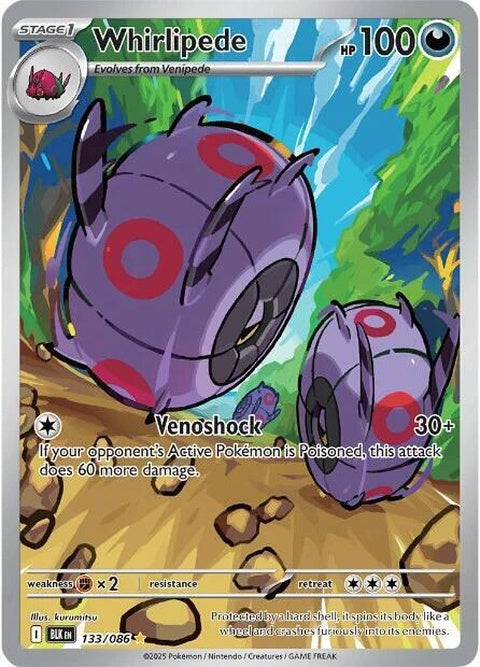 Black Bolt Pokémon Whirlipede card, single from the Pokémon brand, featuring detailed artwork of the insect-like creature.