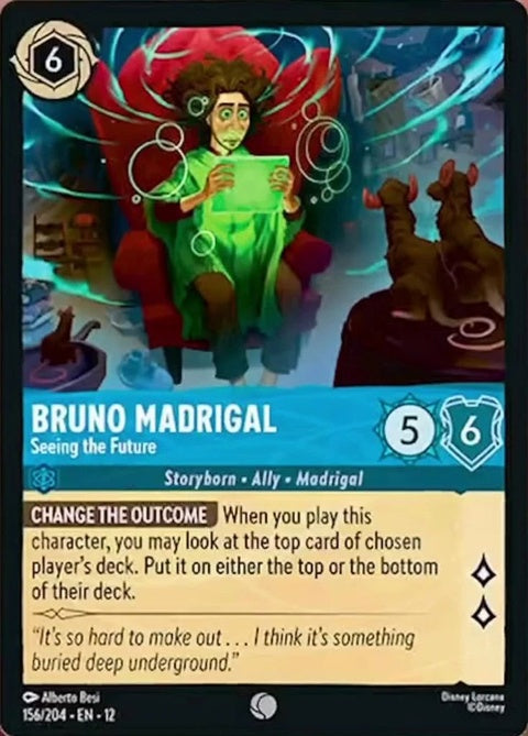 Disney Lorcana Bruno Madrigal single card featuring Bruno Madrigal seeing the future, with vibrant artwork and magical details.