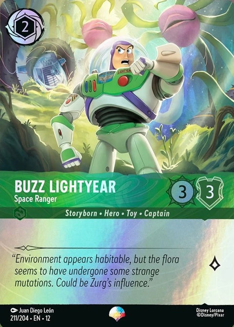 Buzz Lightyear Space Ranger Disney Lorcana single card featuring Buzz in his space suit with colorful artwork.