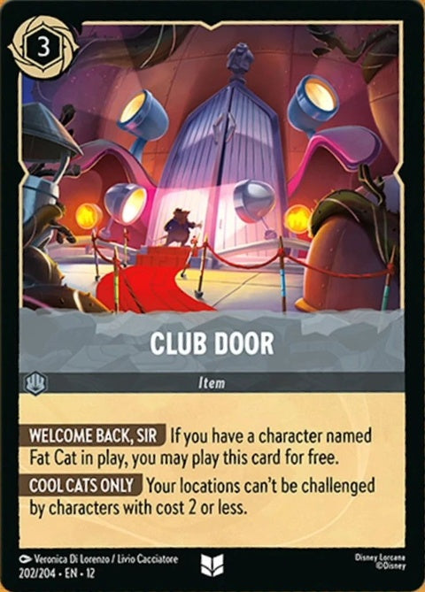 Disney Lorcana Club Door (202) singles card featuring colorful fantasy artwork and intricate design elements.