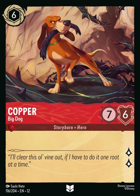 Copper Big Dog single card from Disney Lorcana featuring a detailed illustration of a large dog character.