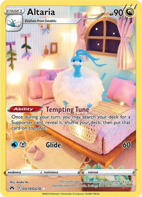 Galarian Gallery Altaria Pokémon card from Crown Zenith, featuring vibrant artwork and card details.