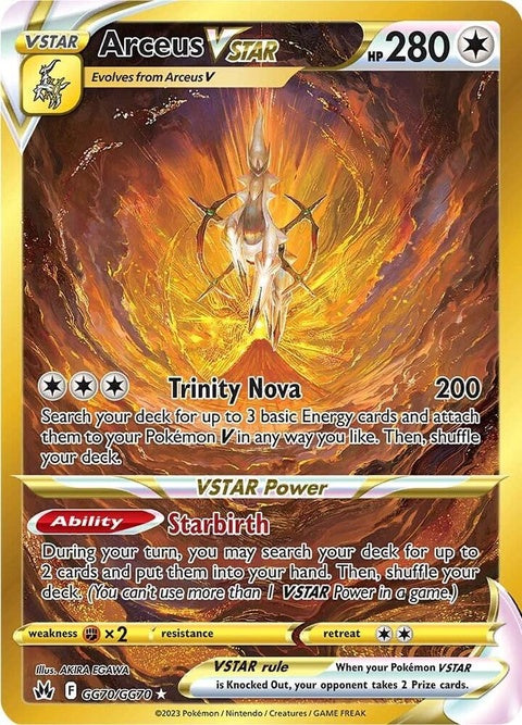 Pokémon Crown Zenith Galarian Gallery Arceus Vstar secret rare card, featuring detailed artwork of Arceus Vstar.