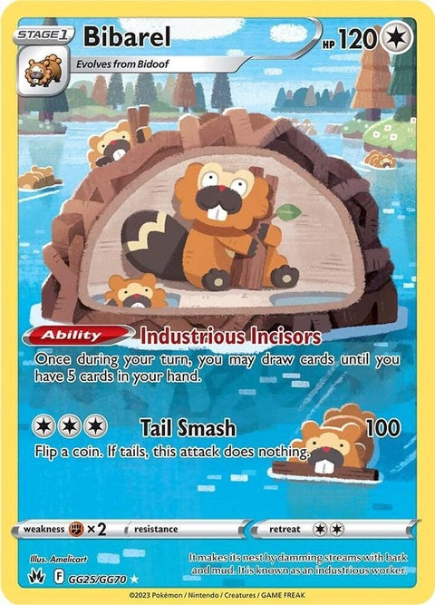 Galarian Gallery Bibarel Pokémon card from Crown Zenith, showcasing detailed illustration and collectible design.