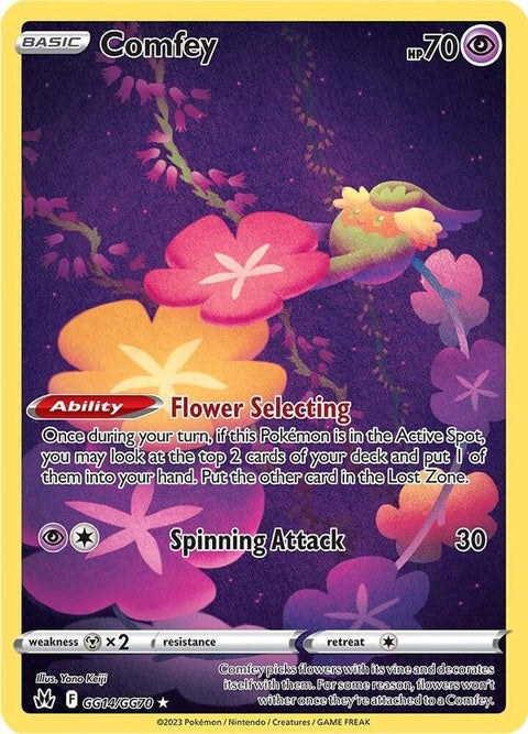 Pokémon Crown Zenith Galarian Gallery Comfey single card featuring vibrant artwork and detailed illustration.