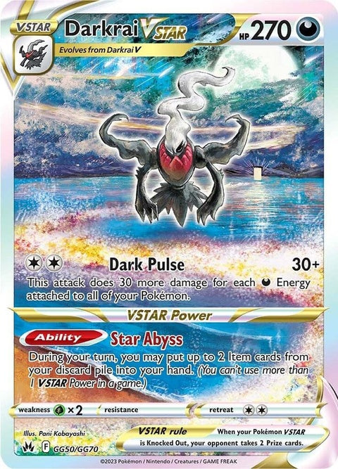 Pokémon Crown Zenith Galarian Gallery Darkrai Vstar Pokémon card featuring Darkrai in vibrant artwork with holographic details.