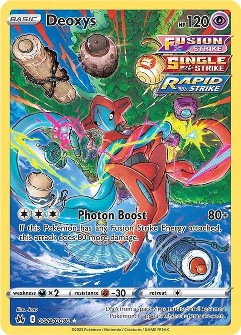 Pokémon Crown Zenith Galarian Gallery Deoxys card, GG12/GG70, featuring vibrant artwork and detailed design.