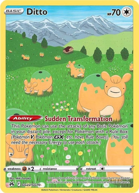 Pokemon Crown Zenith Galarian Gallery Ditto card, GG22/GG70, featuring colorful artwork and character details.