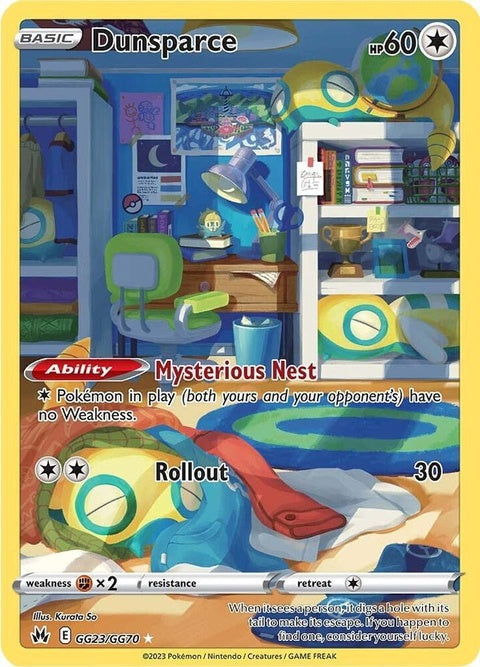Pokémon Crown Zenith Galarian Gallery Dunsparce single card, GG23/GG70, featuring detailed artwork of the Pokémon.