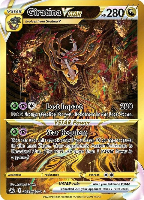Pokémon Crown Zenith Galarian Gallery Giratina Vstar card GG69/GG70, featuring vibrant artwork and secret rarity details.