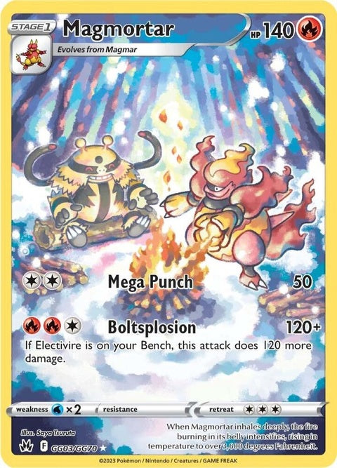 Pokémon Crown Zenith Galarian Gallery Magmortar single card, artwork featuring Magmortar in vibrant colors.