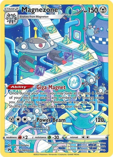 Pokémon Crown Zenith Galarian Gallery Magnezone single card, artwork showcasing metallic Pokémon with electric powers.