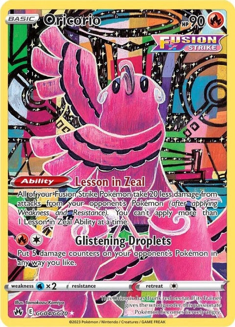 Pokémon Crown Zenith Galarian Gallery Oricorio card, featuring vibrant artwork and character details from the singles collection.