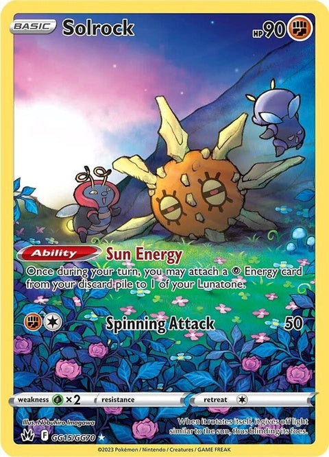Pokémon Crown Zenith Galarian Gallery Solrock card, singles from GG15/GG70 set, featuring detailed artwork of Solrock.