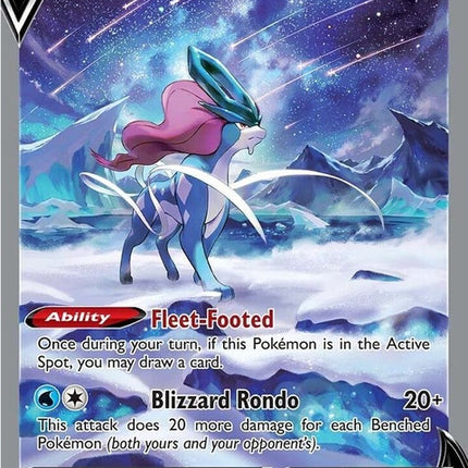 Pokémon Crown Zenith Galarian Gallery Suicune V trading card, featuring vibrant artwork and detailed design.