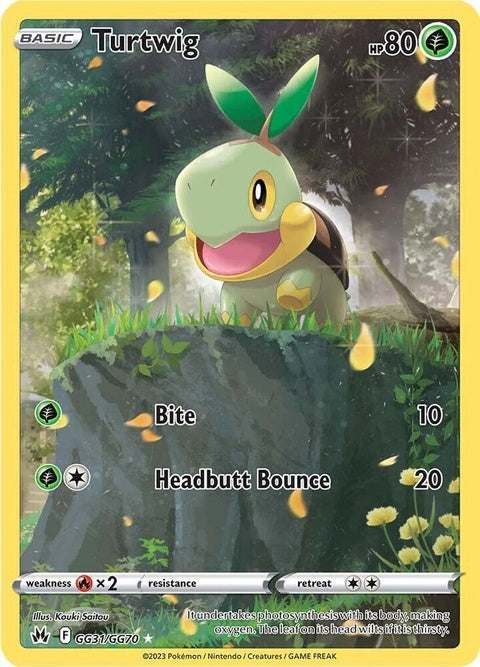 Pokémon Crown Zenith Galarian Gallery Turtwig single card, featuring detailed illustration and collectible design.