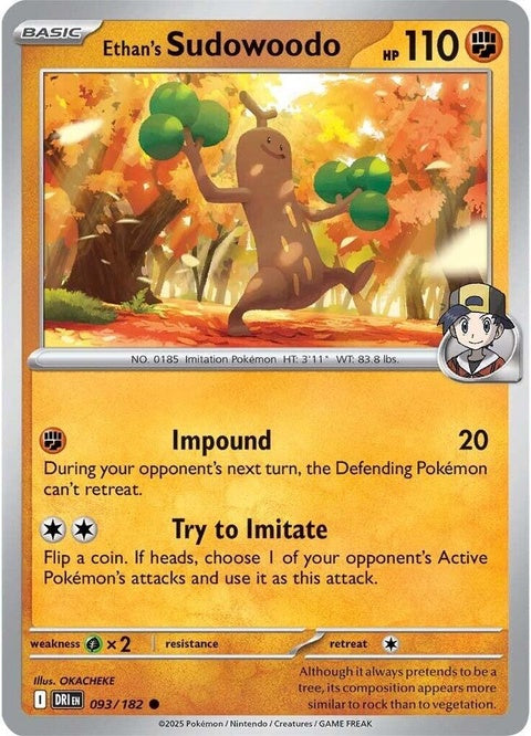 Pokémon Destined Rivals Ethan's Sudowoodo single card from the Pokémon TCG collection, featuring detailed artwork of Sudowoodo.