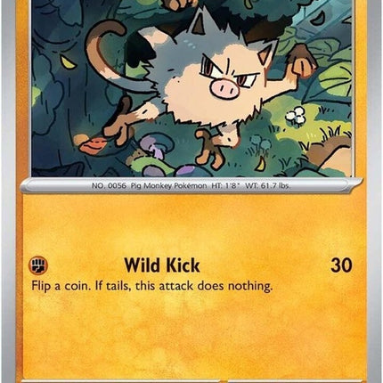 Pokémon Destined Rivals Mankey card from Singles collection, featuring artwork of a fighting monkey Pokémon.