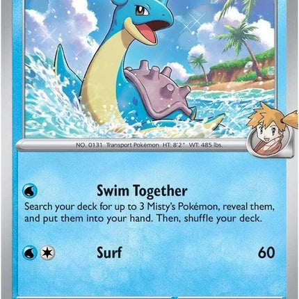 Pokémon Destined Rivals Misty's Lapras trading card from the Singles collection, featuring Lapras illustration and branding.